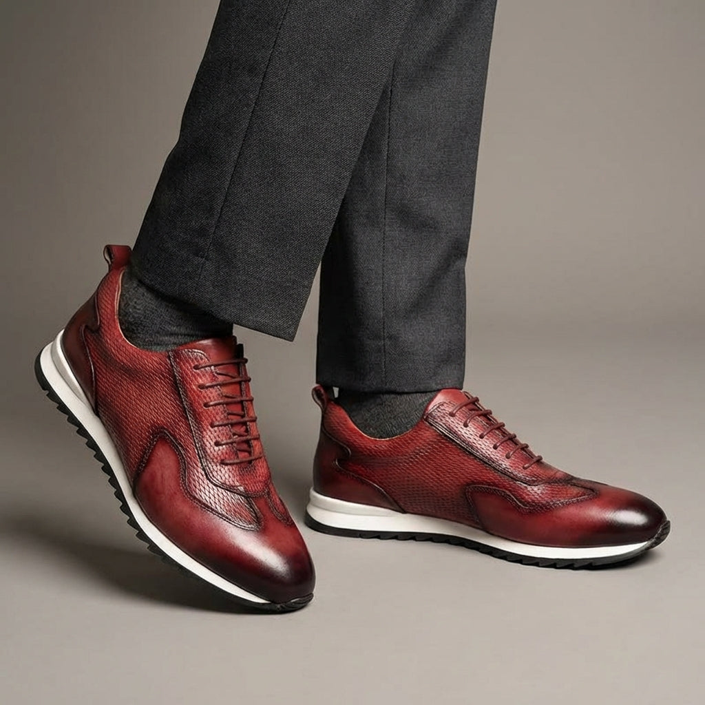 Men's Cowhide Leather Trainers – Woven Court Sneakers – view 9