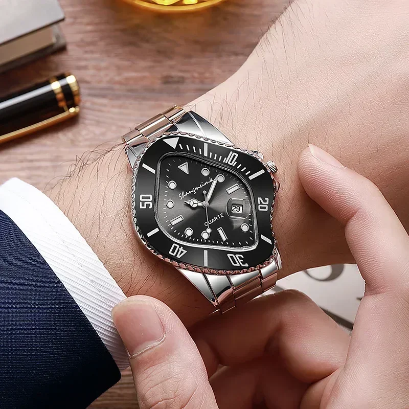 Men's Stainless Steel Quartz Watch – Sculpted Warped Dial – view 3