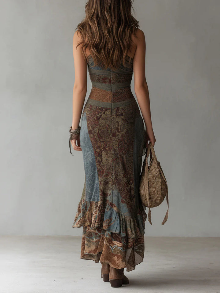Women's Printed One-Shoulder Maxi Dress - Flattering Ruffle Slit