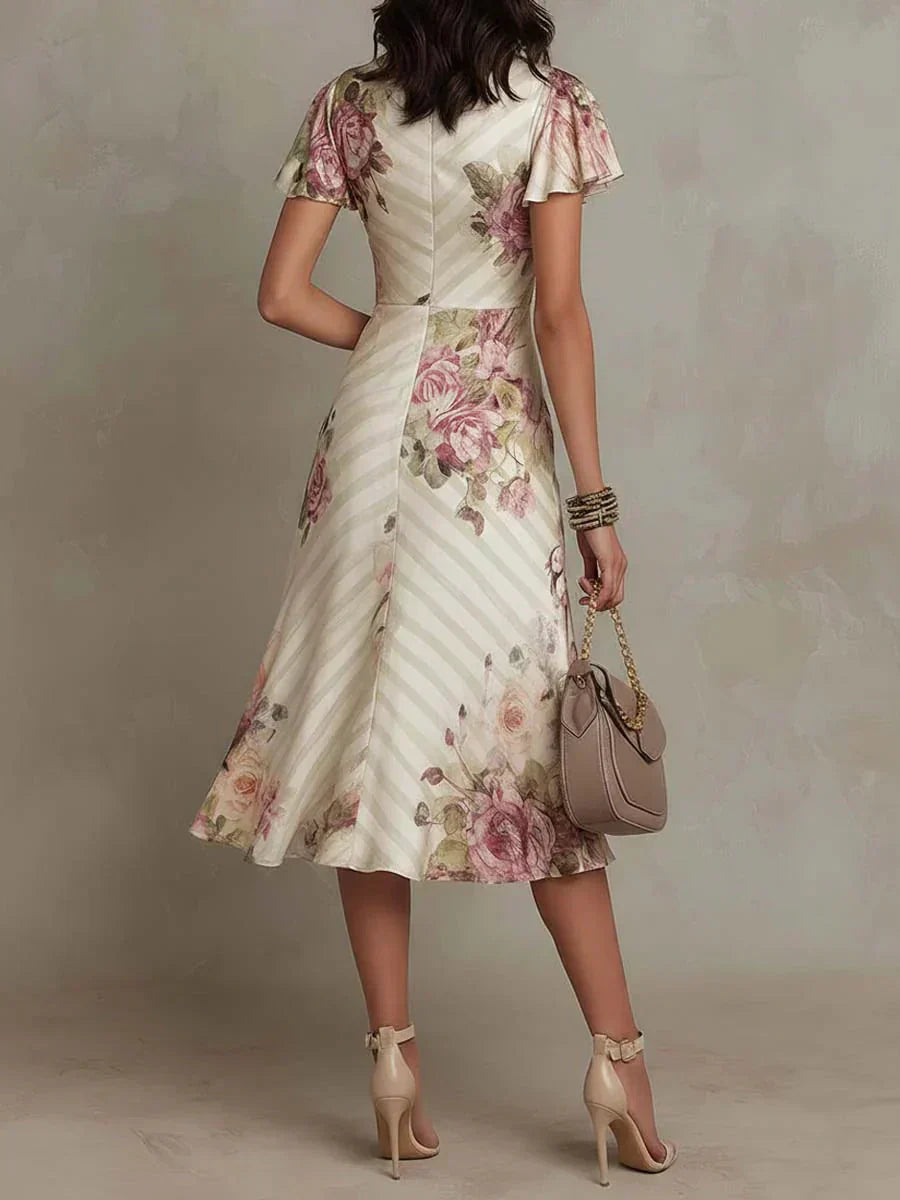 Women's Floral Draped Midi Dress - Elegant & Romantic