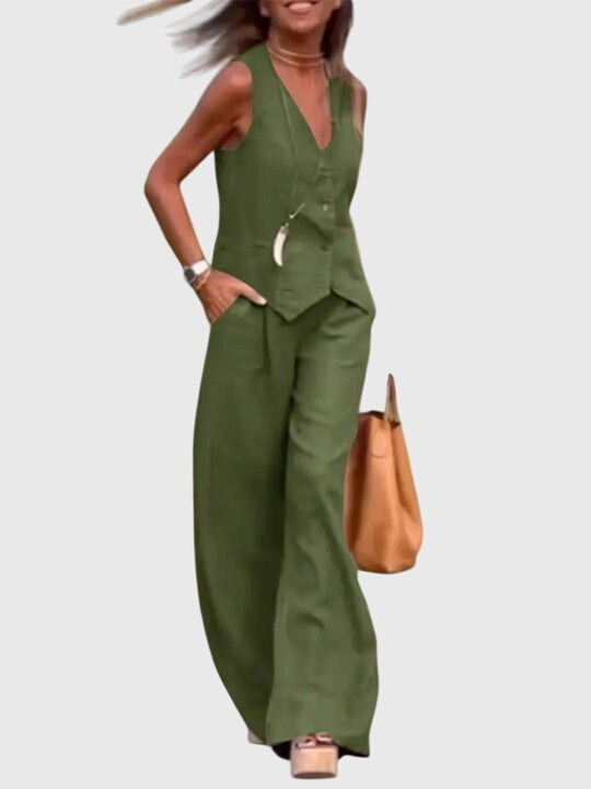 Women's Mabel Elegant Tailored Vest & Wide-Leg Two-Piece Set - Breezy