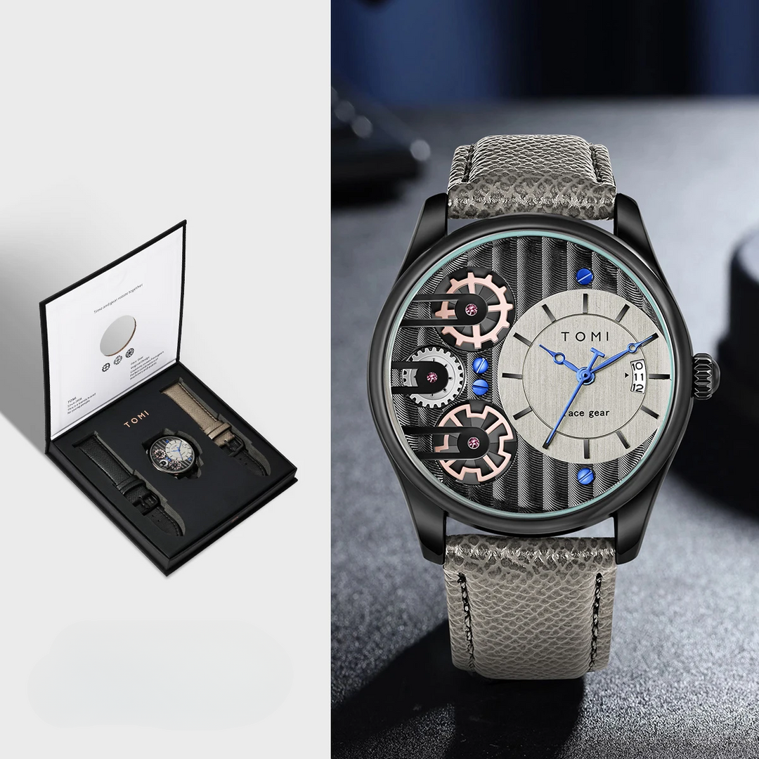 Men's Gearline Quartz Watch – Textured Dial & Leather Strap