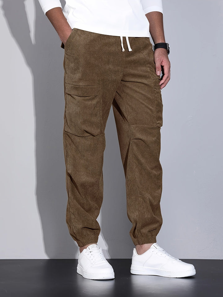 Men's Corduroy Cargo Trousers – Relaxed Tapered Drawstring Fit – view 7