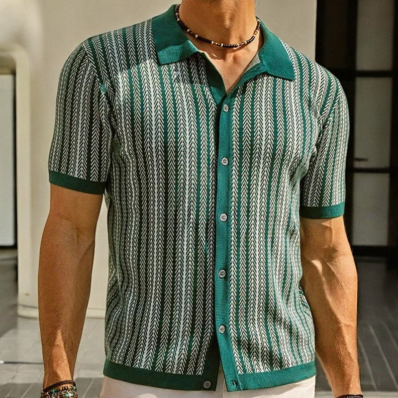 Men's Organic Cotton Knitted Shirt – Textured Button-Through – view 3