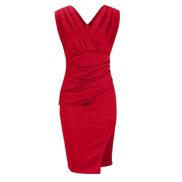 Women's Fitted V-Neck Dress - Elegant Silhouette for Special Occasions