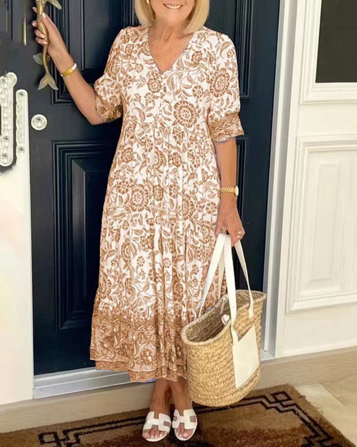 Women's Graceful V-Neck Floral Dress - Everyday Elegance