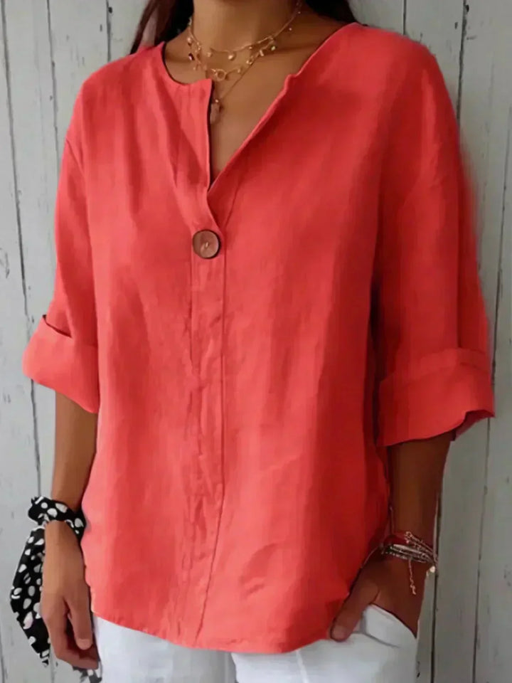 Women's Linen V-Neck Relaxed Blouse - Effortless Everyday Style