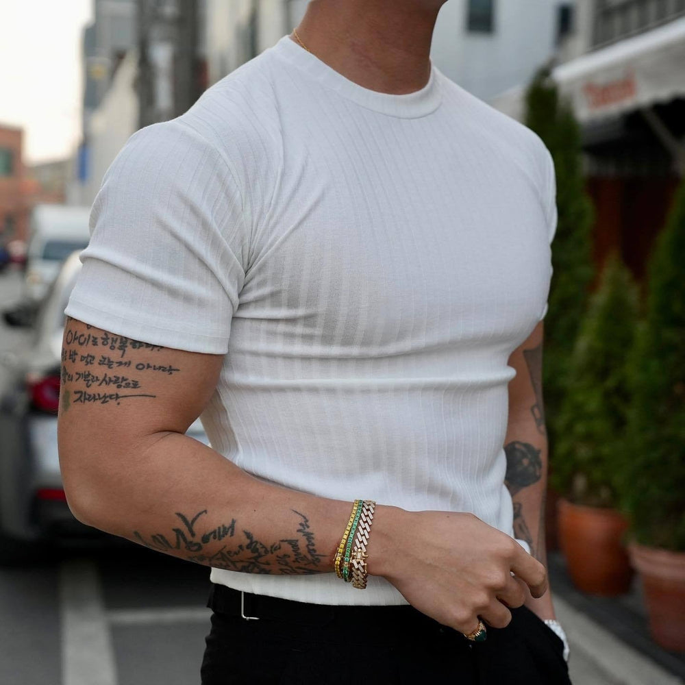 Men's Ribbed Cotton T-Shirt – Massimo Stretch Crew Neck Tee