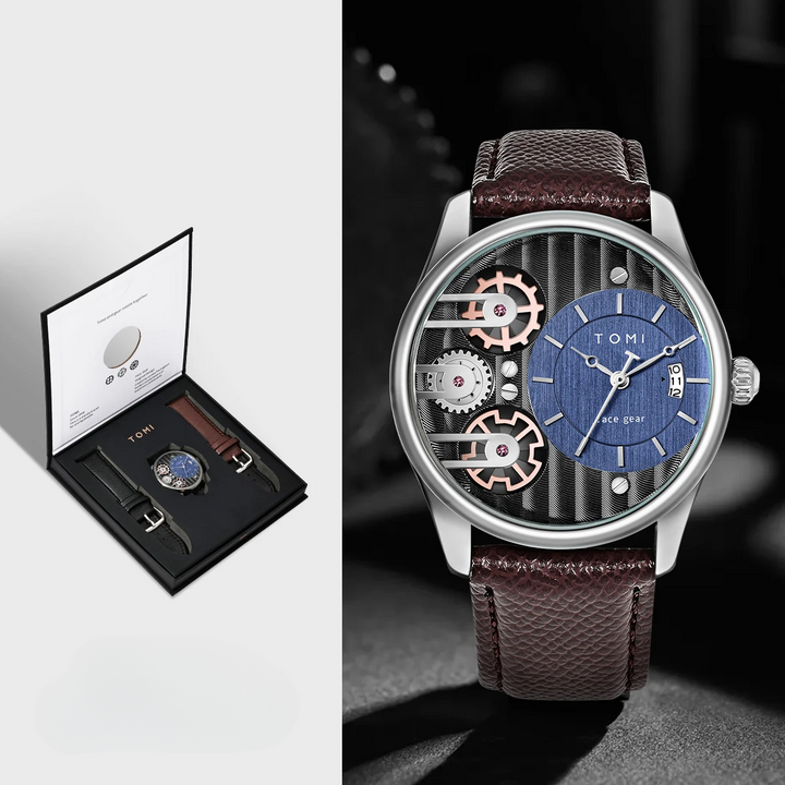 Men's Gearline Quartz Watch – Textured Dial & Leather Strap – view 3