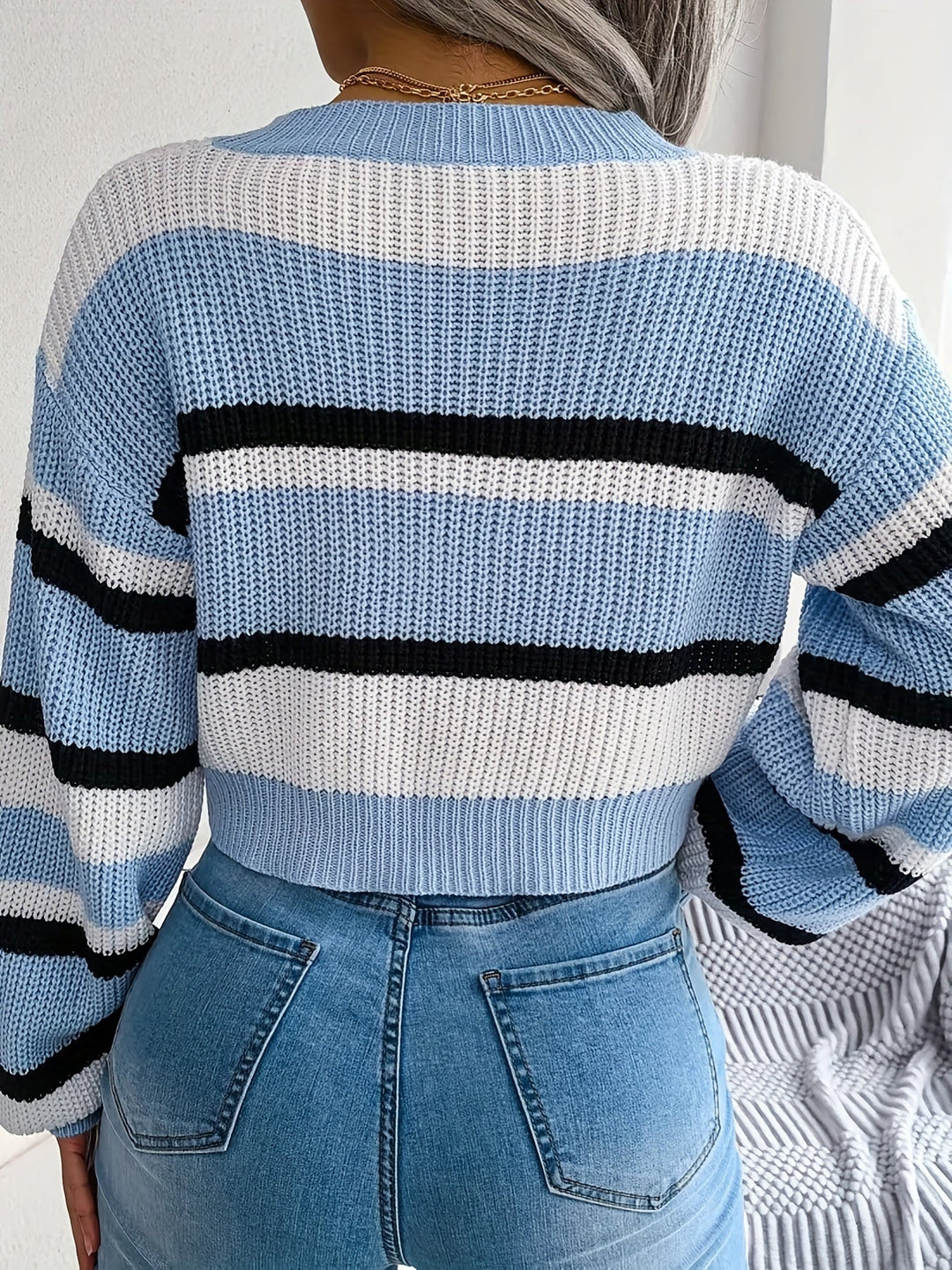 Women's Cropped Knit Jumper – Soft Ribbed Spring Layer – view 3