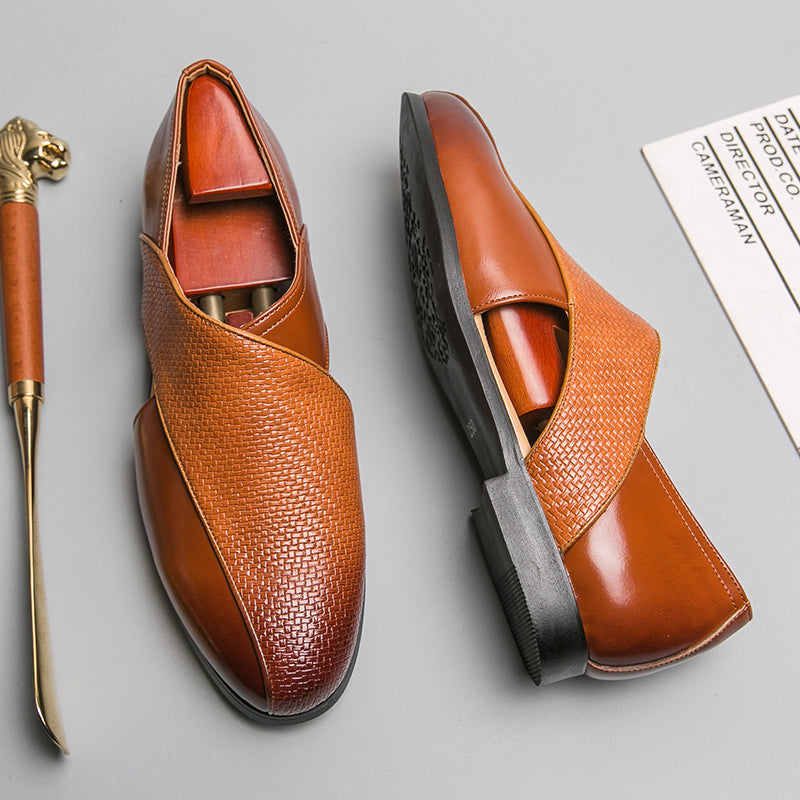 Men's Leather Cross-Strap Loafers – Smart Casual Slip-On Shoes – view 3