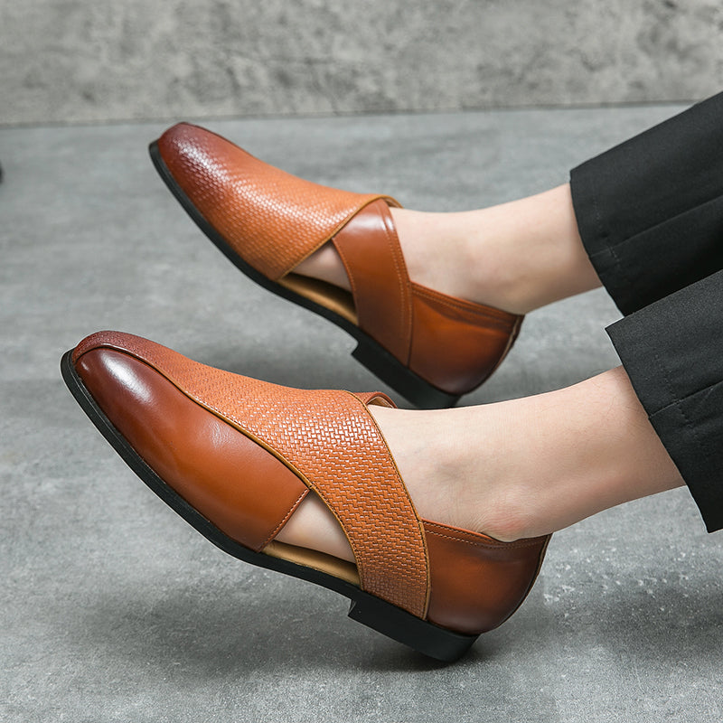 Men's Leather Cross-Strap Loafers – Smart Casual Slip-On Shoes – view 8