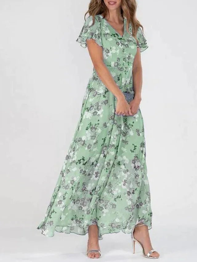 Women's Floral V-Neck Maxi Dress - Effortless Elegance