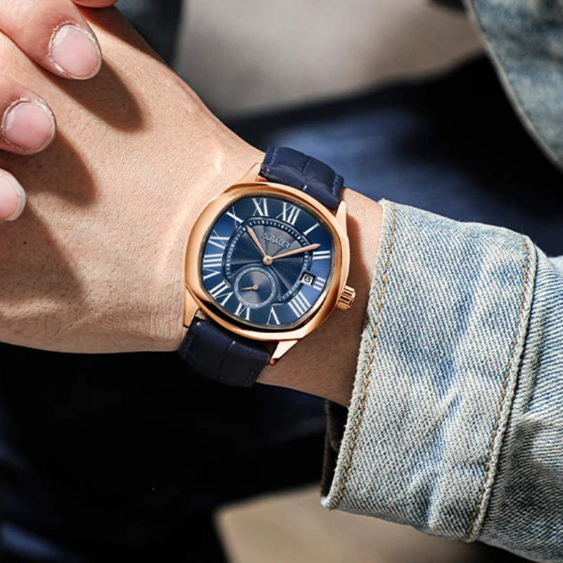 Men's Roman Numeral Watch – Leather Strap Dress Watch – view 10