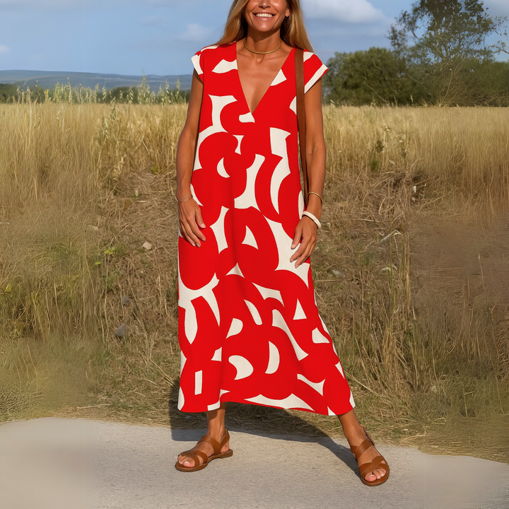 Women's Printed V-Neck Dress - Lightweight & Versatile
