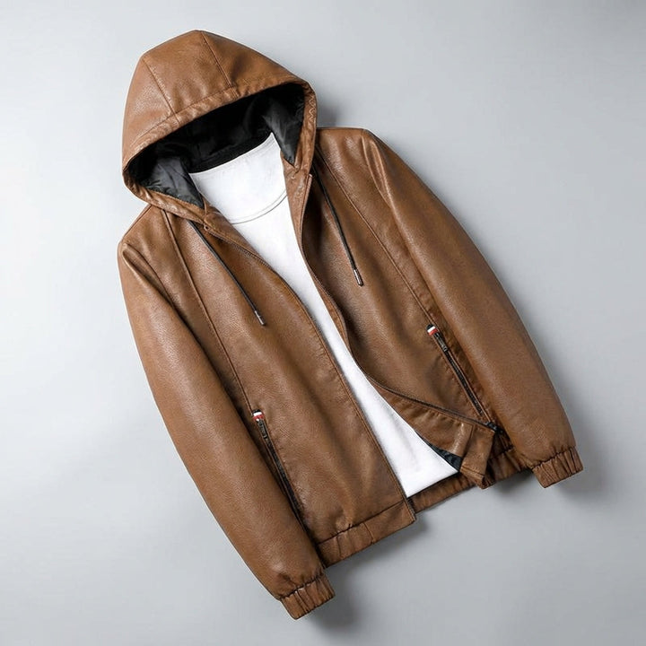 Men's Hooded Leather Jacket – Soft Stretch Casual Biker – view 8