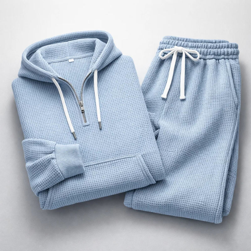 Men's Waffle-Knit Set – Quarter-Zip Hoodie & Joggers – view 2