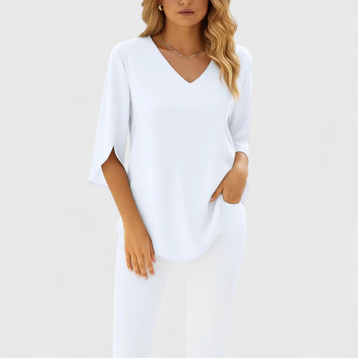 Women's Elegant Blouse with Split Sleeves - Versatile Wardrobe Staple