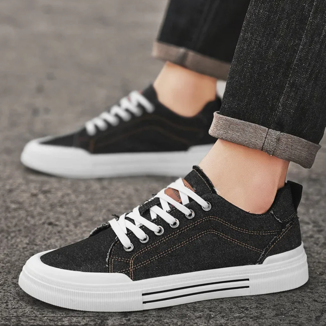 Men's Denim Trainers – Casual Low-Top Sneakers with Grip Sole