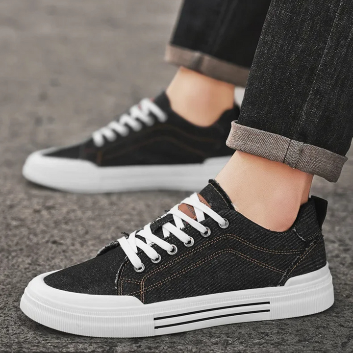 Men's Denim Trainers – Casual Low-Top Sneakers with Grip Sole
