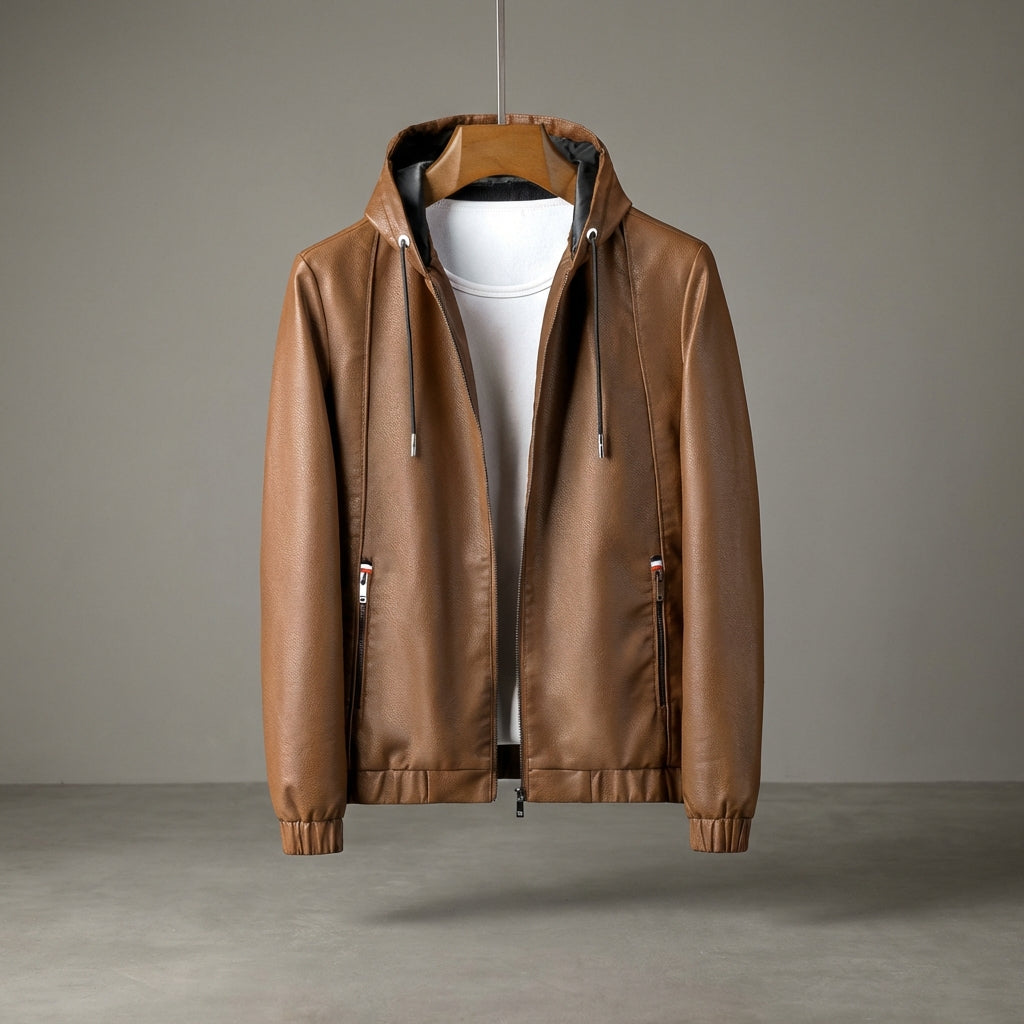 Men's Hooded Leather Jacket – Soft Stretch Casual Biker – view 9