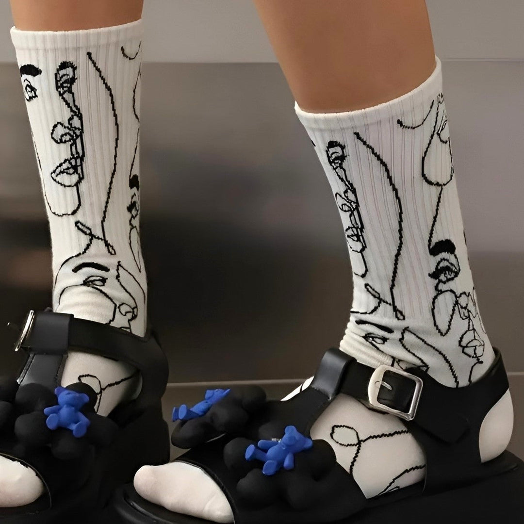 Women's Cotton Crew Socks – Atelier Abstract Line Art Design