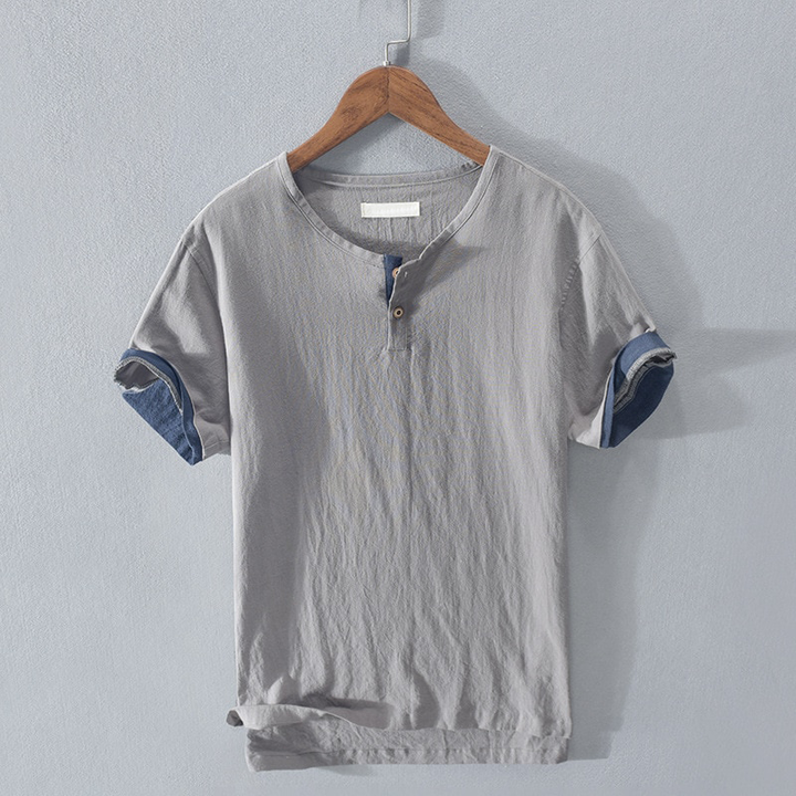 Men's Linen Henley Shirt – Lightweight Breathable Summer Top – Navy