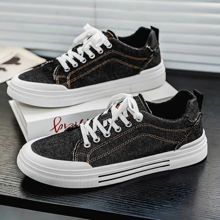 Men's Denim Trainers – Casual Low-Top Sneakers with Grip Sole