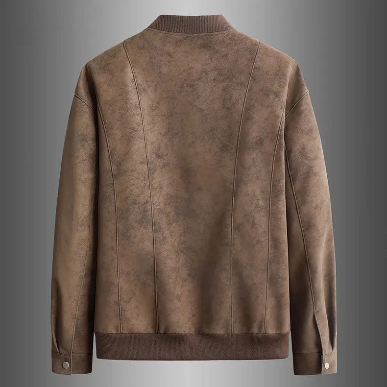 Men's Faux Suede Bomber Jacket – Panelled Baseball Collar – view 3