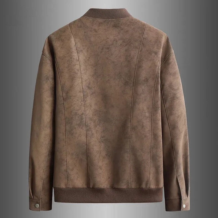 Men's Faux Suede Bomber Jacket – Panelled Baseball Collar – view 3