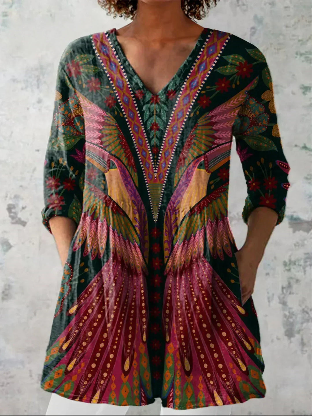 Women's Tropical Bird V-Neck Blouse - Relaxed Warm-Weather Essential