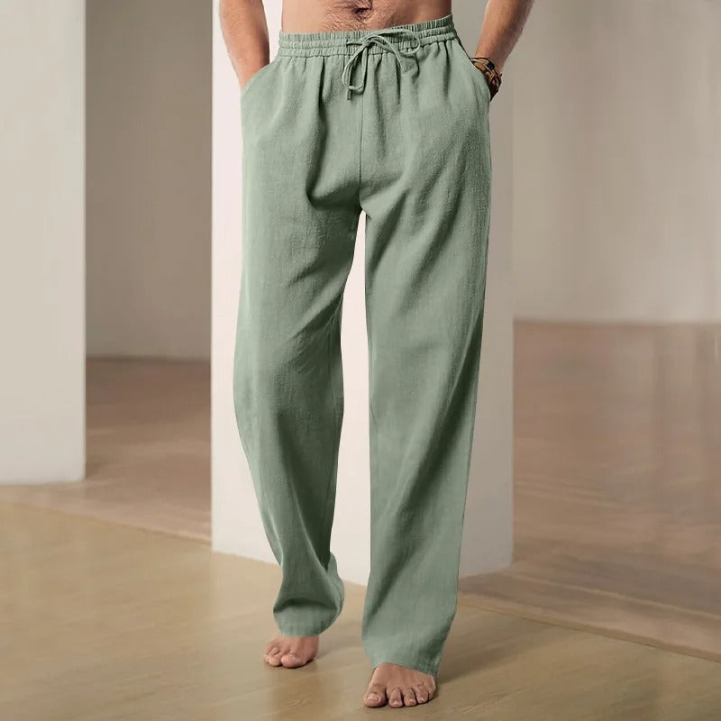 Men's Linen-Blend Trousers – Drawstring Weekend Comfort – Black