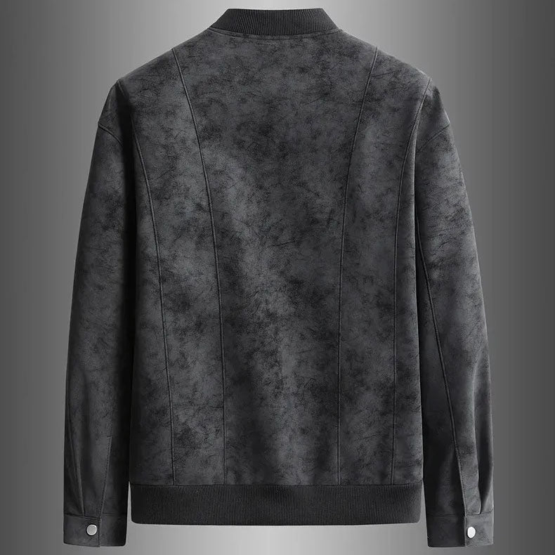 Men's Faux Suede Bomber Jacket – Panelled Baseball Collar – view 4