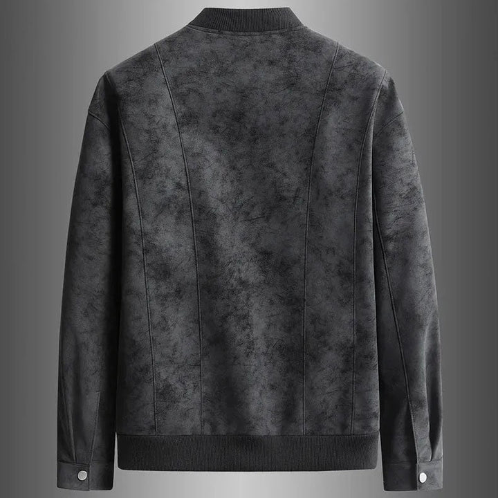 Men's Faux Suede Bomber Jacket – Panelled Baseball Collar – view 4