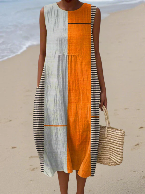 Women's Woven Color Block Midi Dress - Everyday Bold Style