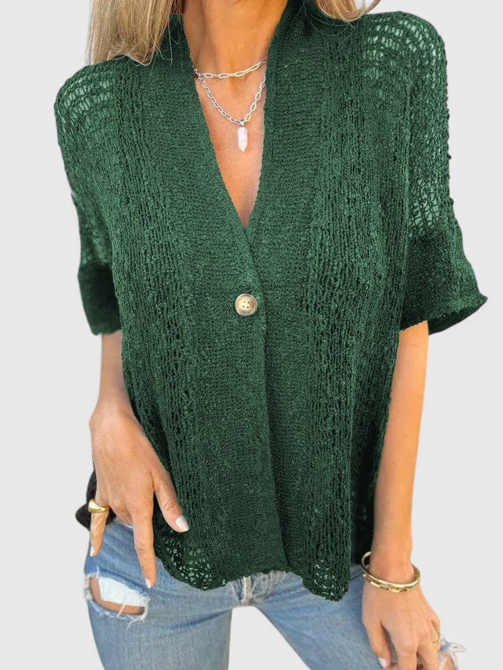 Women's Calista Knit Shirt – Breezy Open-Stitch Top for Layering