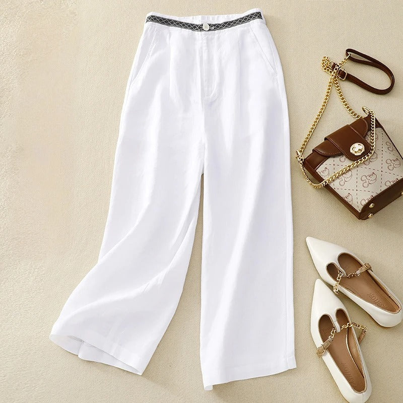 Women's Wide-Leg Linen Trousers – Breathable Summer Tailoring