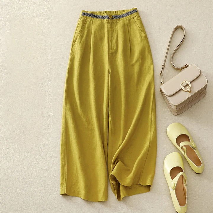 Women's Wide-Leg Linen Trousers – Breathable Summer Tailoring