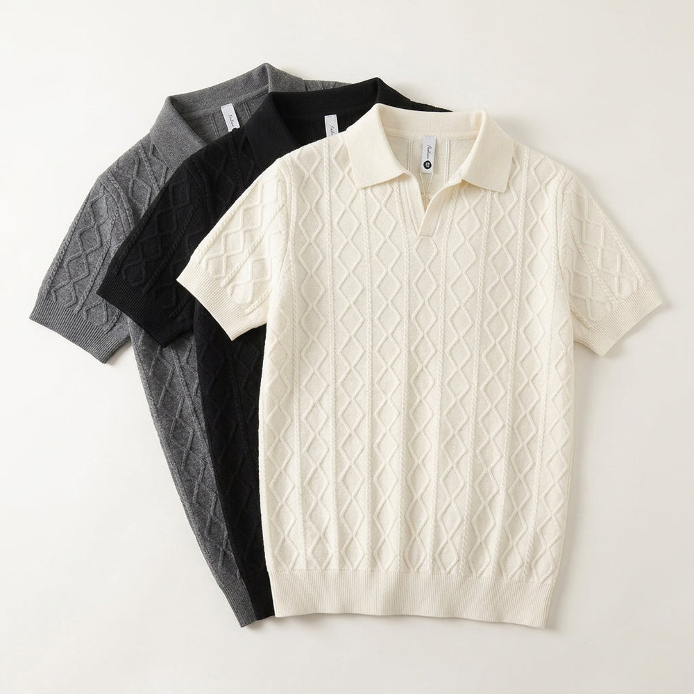 Men's Textured Knit Polo Shirt – Smart-Casual Short Sleeve