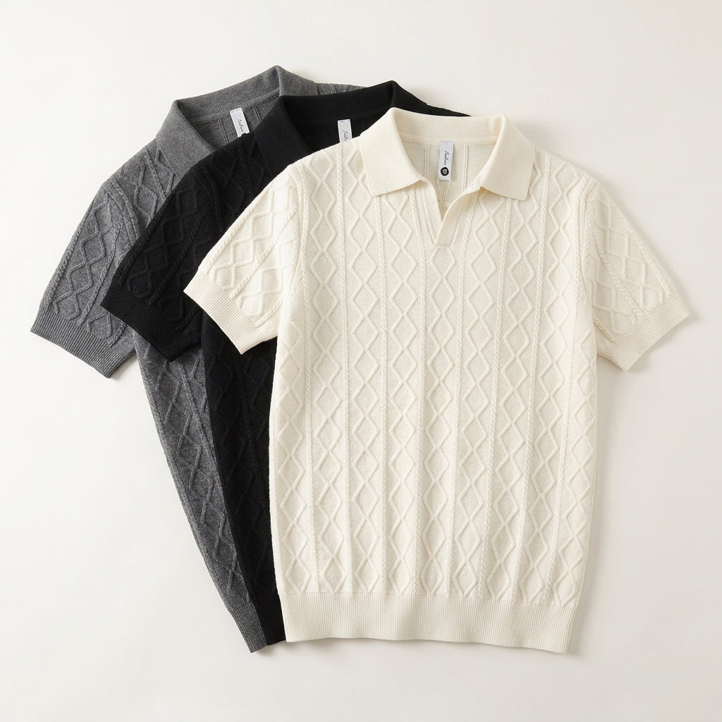 Men's Textured Knit Polo Shirt – Smart-Casual Short Sleeve