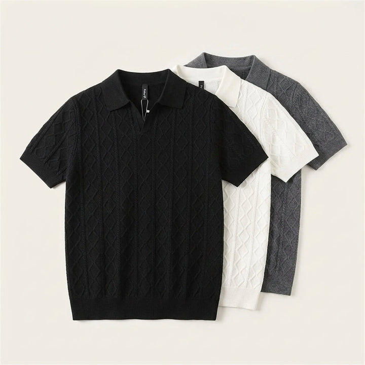 Men's Textured Knit Polo Shirt – Smart-Casual Short Sleeve – view 3