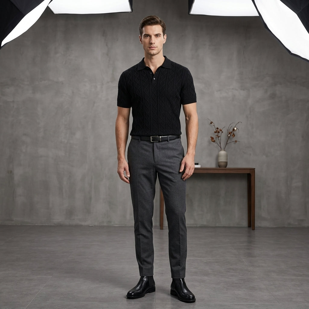 Men's Textured Knit Polo Shirt – Smart-Casual Short Sleeve – view 5