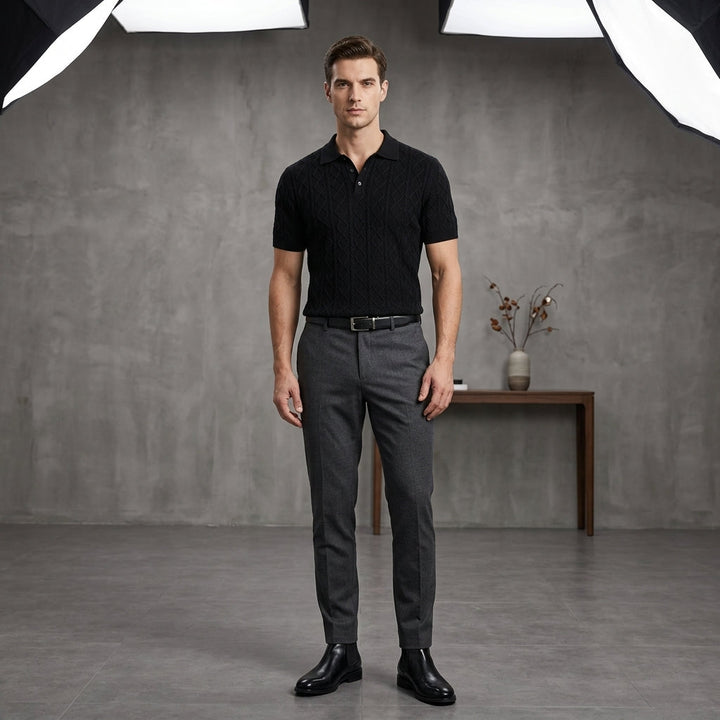 Men's Textured Knit Polo Shirt – Smart-Casual Short Sleeve – view 5