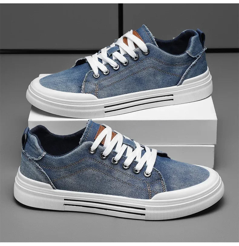 Men's Denim Trainers – Casual Low-Top Sneakers with Grip Sole
