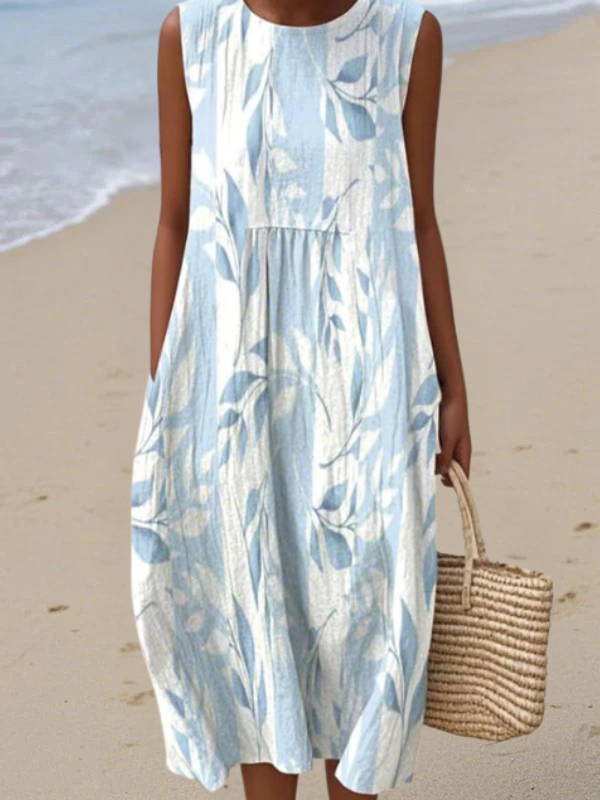 Women's Leaf Print Midi Dress - Flattering Everyday Style