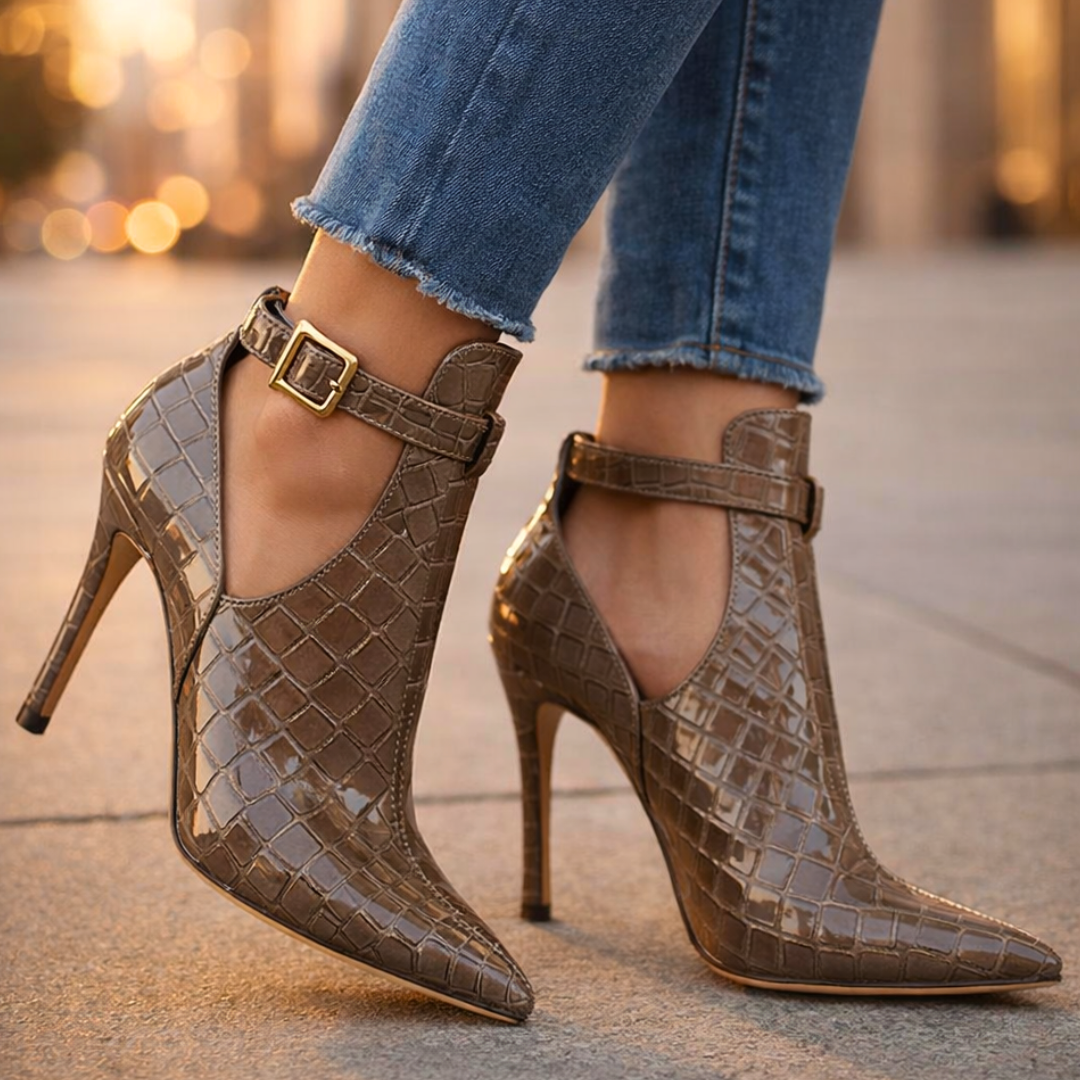 Women's Croc-Embossed Stiletto Ankle Boots – Pointed Toe – view 9