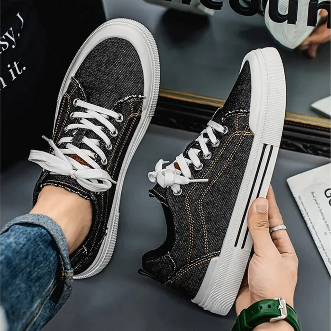 Men's Denim Trainers – Casual Low-Top Sneakers with Grip Sole