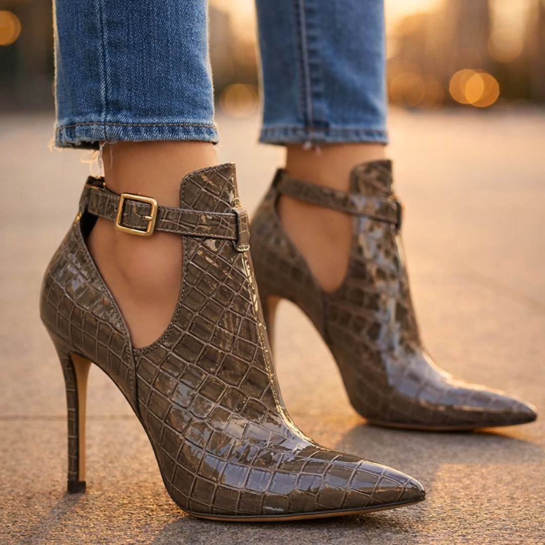 Women's Croc-Embossed Stiletto Ankle Boots – Pointed Toe – view 6