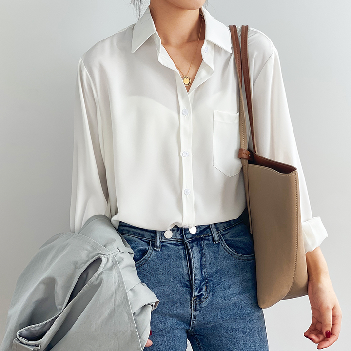 Women's Satin Blouse – Elegant High-Low Hem for Work to Evening – view 7