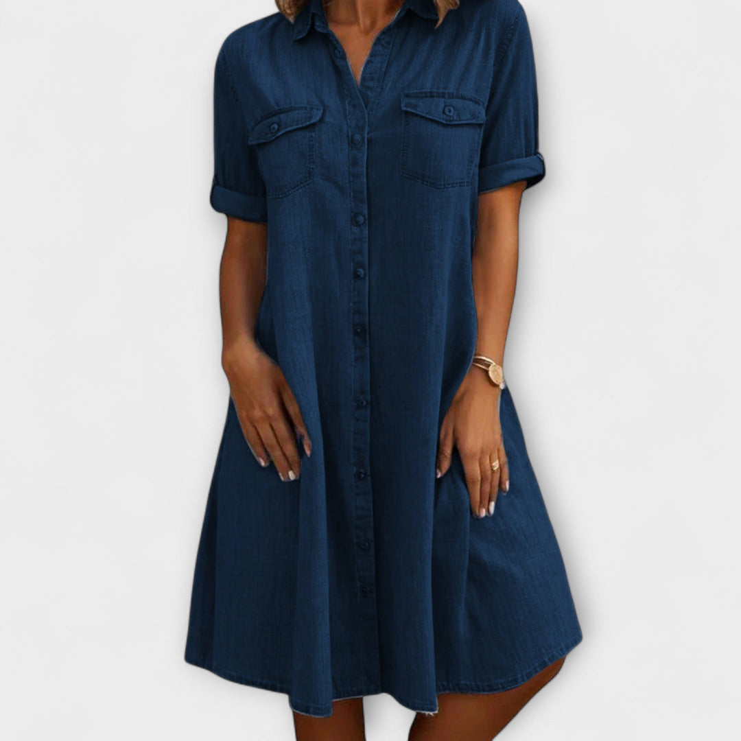 Women's A-Line Dress with Short Sleeves - Everyday Elegance